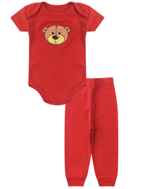 Conjunto Body Bebê Manga Curta Menino 2 Peças Urso Vermelho - TonTon Kids - Image 2